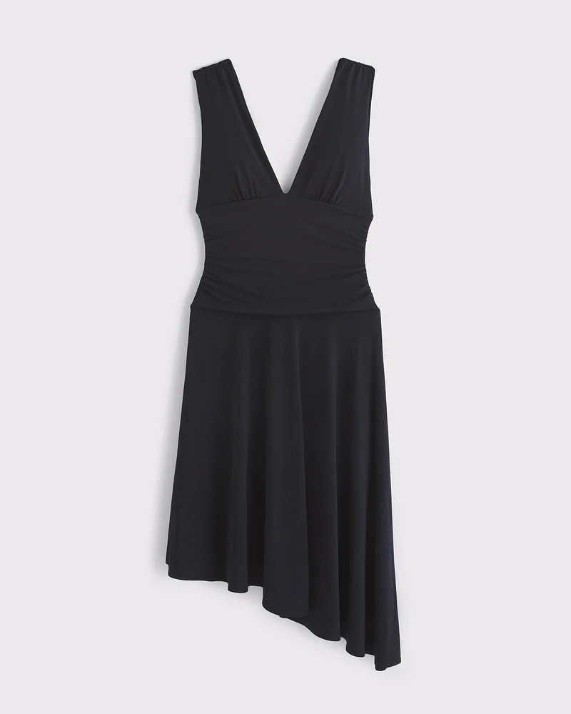 Plunge Ruched Knit Midi Dress