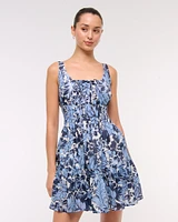 Smocked Tie-Front Mini Dress