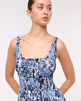 Smocked Tie-Front Mini Dress