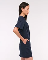 Short-Sleeve Linen-Blend Button Mini Dress