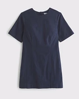 Short-Sleeve Linen-Blend Button Mini Dress