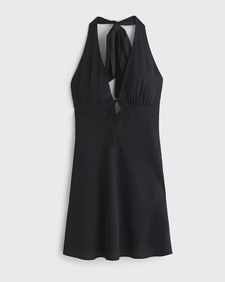 Halter Tie-Front Slip Mini Dress