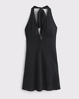 Halter Tie-Front Slip Mini Dress