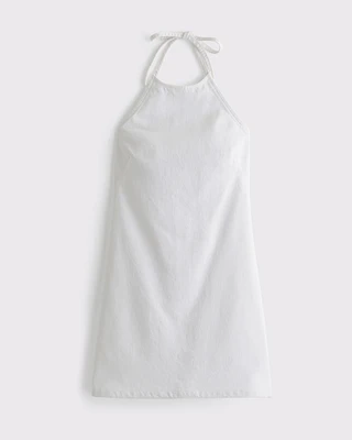 Open-Back Halter Denim Mini Dress