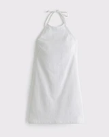 Open-Back Halter Denim Mini Dress