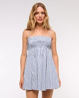 Smocked Babydoll Tie Mini Dress