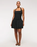 Drop-Waist Smocked Mini Dress