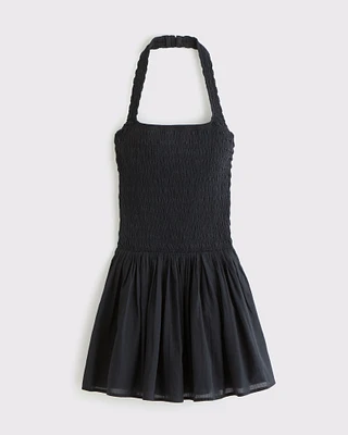 Drop-Waist Smocked Mini Dress