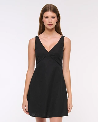 V-Neck Linen-Blend Mini Dress