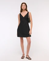 V-Neck Linen-Blend Mini Dress