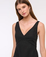 V-Neck Linen-Blend Mini Dress