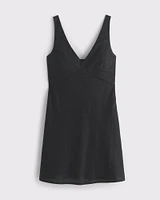 V-Neck Linen-Blend Mini Dress
