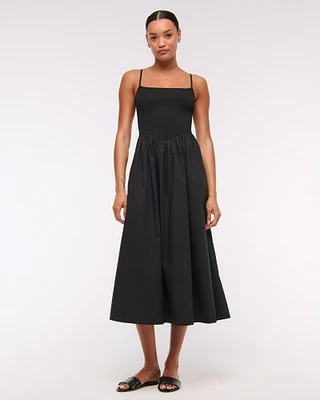 Dipped-Waist Smocked Midi Dress