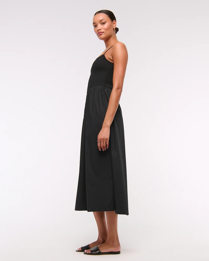 Dipped-Waist Smocked Midi Dress