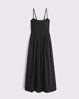 Dipped-Waist Smocked Midi Dress