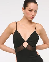 Tie-Back Sheer Slip Midi Dress