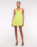 V-Neck Twist Godet Mini Dress
