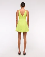 V-Neck Twist Godet Mini Dress