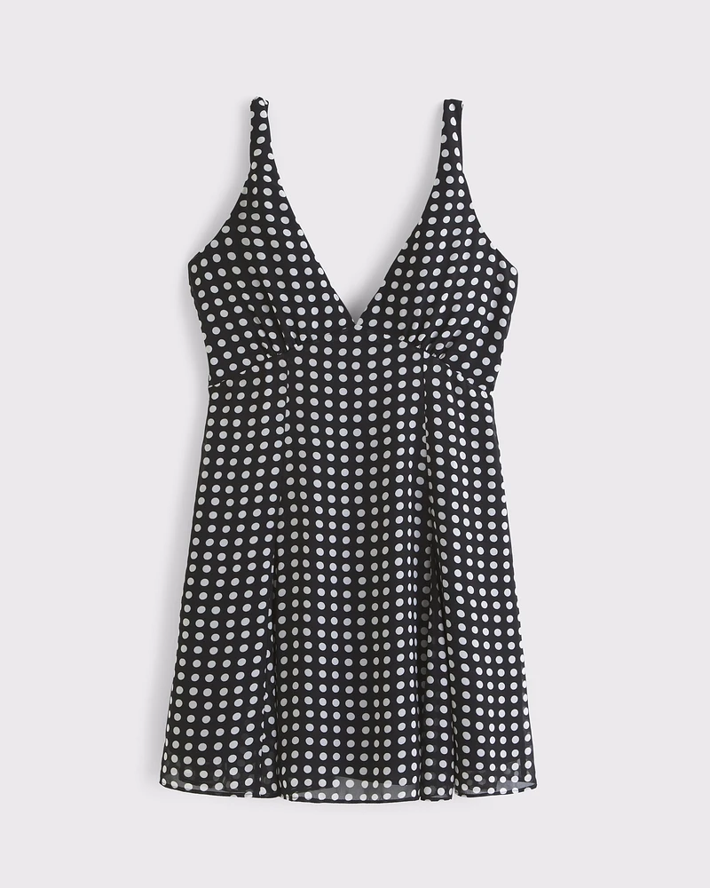 V-Neck Twist Godet Mini Dress