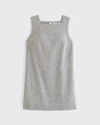 High-Neck Linen-Blend Mini Dress