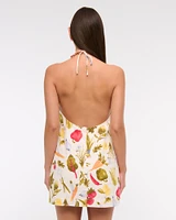 Open-Back Halter Linen-Blend Mini Dress