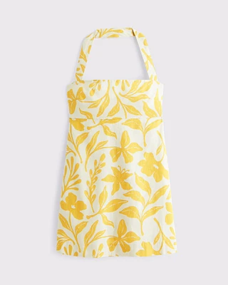 Halter Linen-Blend Mini Dress