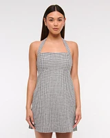 Halter Linen-Blend Mini Dress