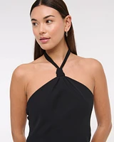 Halter Asymmetrical Hem Midi Dress