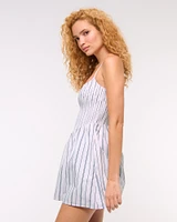 Dipped-Waist Smocked Mini Dress