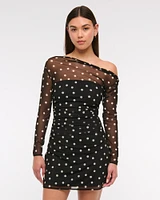 Off-The-Shoulder Mesh Mini Dress