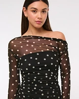 Off-The-Shoulder Mesh Mini Dress