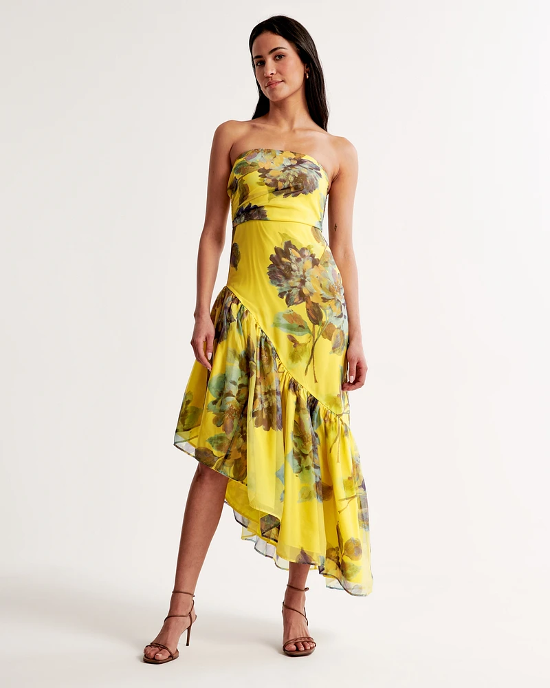 Strapless Drama Asymmetrical Maxi Dress