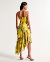 Strapless Drama Asymmetrical Maxi Dress