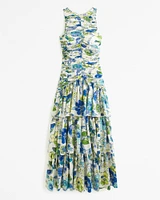 High Neck Ruched Tiered Maxi Dress