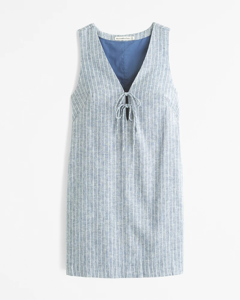 Linen-Blend Tie Front Mini Dress