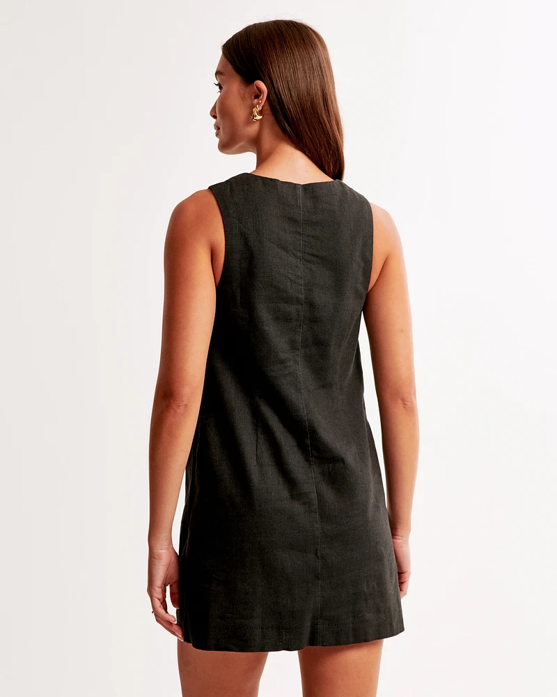 Linen-Blend Tie Front Mini Dress