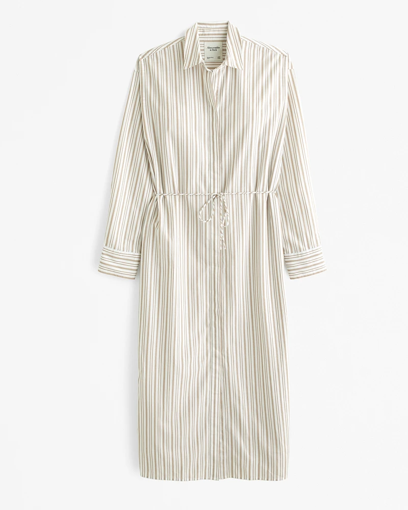 Long-Sleeve Tie Midi Shirt Dress