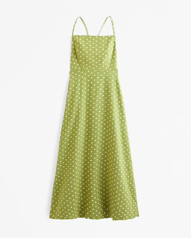 Abercrombie & Fitch Lace-Up Linen-Blend Maxi Dress | MainPlace Mall