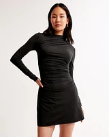 Long-Sleeve Asymmetrical Knit Mini Dress