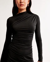 Long-Sleeve Asymmetrical Knit Mini Dress