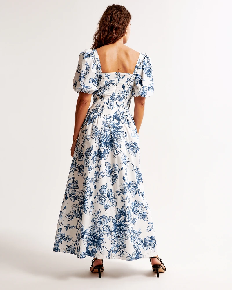 Puff Sleeve Dipped-Waist Maxi Dress