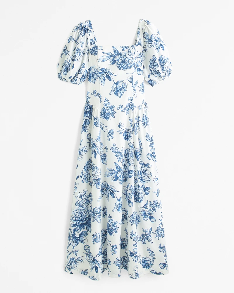 Puff Sleeve Dipped-Waist Maxi Dress