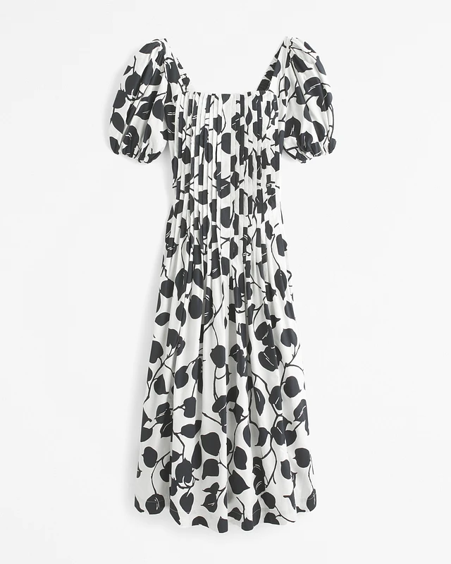 Abercrombie & Fitch Puff Sleeve Pleat Release Midi Dress | Arden Fair
