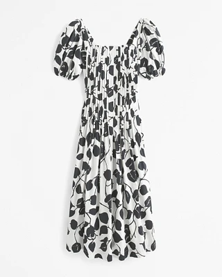 Puff Sleeve Pleat Release Midi Dress