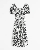 Puff Sleeve Pleat Release Midi Dress