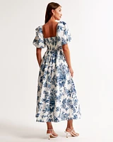 Puff Sleeve Pleat Release Midi Dress