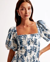 Puff Sleeve Pleat Release Midi Dress