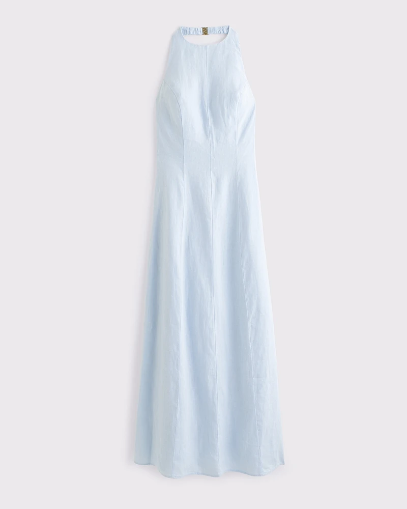 Premium Linen High-Neck Maxi Dress