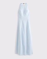 Premium Linen High-Neck Maxi Dress