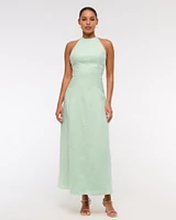 Premium Linen High-Neck Maxi Dress